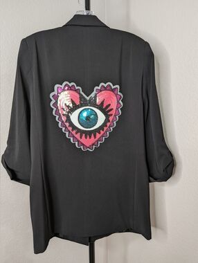 Philosophy Black Embellished Women's Blazer Jacket with Decorative Appliqués